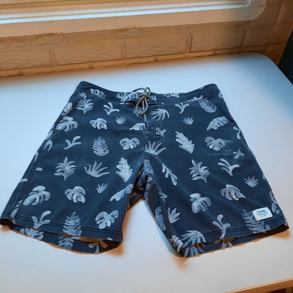 Katin Board Shorts Mens 34 Washed Black Swim Surf Beach‎ Hybrid Trunks Hawaiian